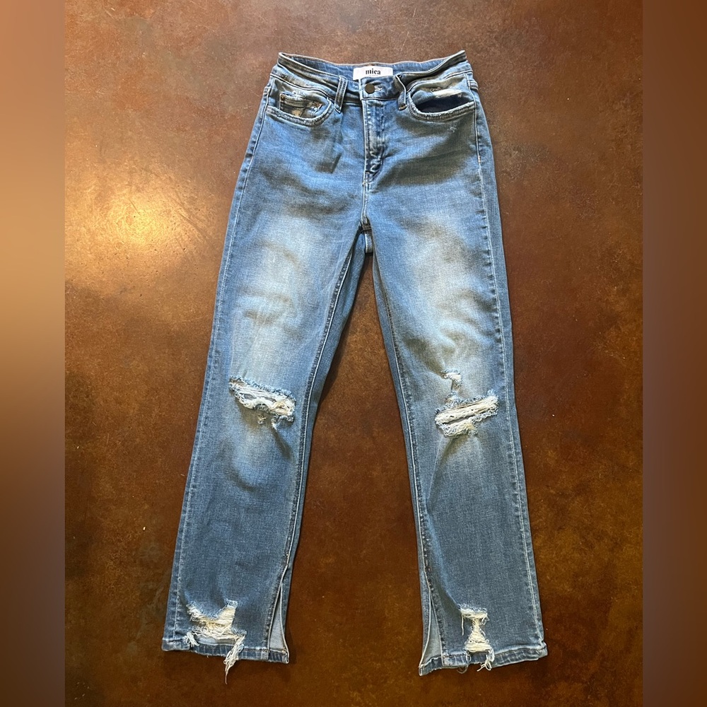 Zara Light Blue Distressed Straight Leg Jeans
